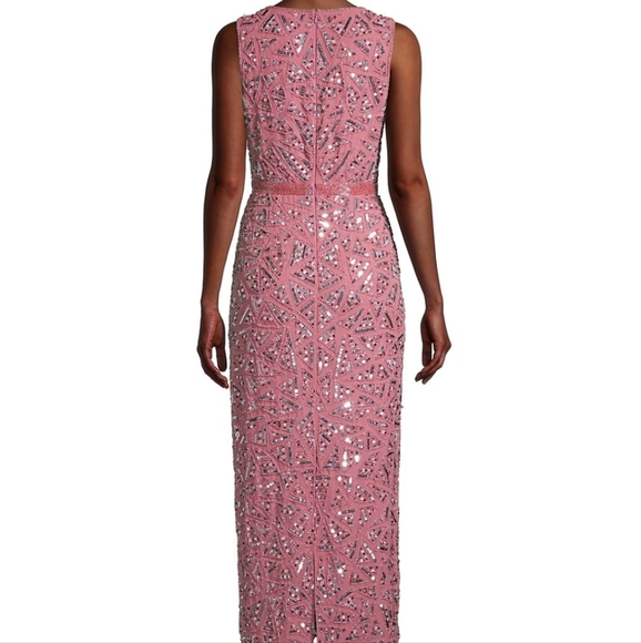 Mac Duggal Triangle Bead & Sequin Pattern Midi Sheath Dress in Rosewood - Picture 7 of 9